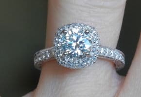 1 Ct. Round Diamond with Halo Setting and Pave Band