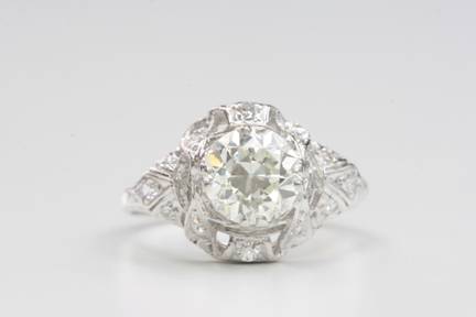 1.53 K VS2 Old Mine Cut Diamond EGL Certified Platinum Setting Circa 1920 11600.00