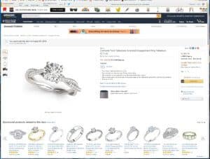 Screenshot of Allurez’s Diamond Twist Sidestone Accented Engagement Ring product listing on Amazon