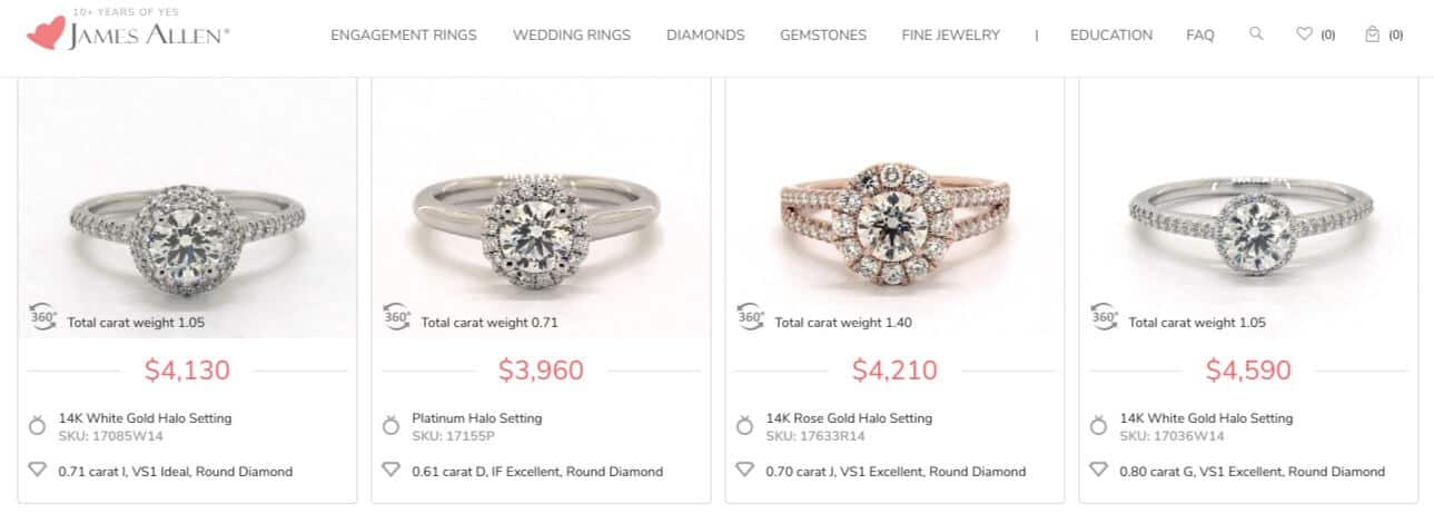 James Allen halo diamond engagement rings