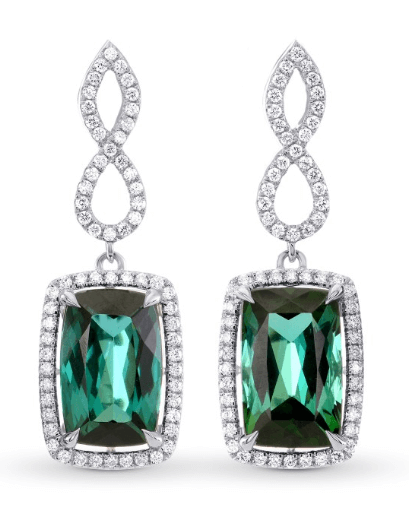 Green Tourmaline & Diamond Drop Earrings