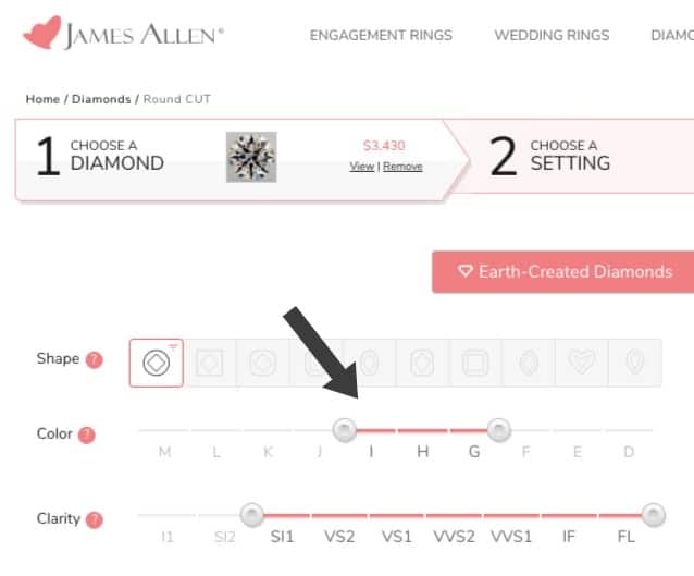 How to choose diamond color on James Allen