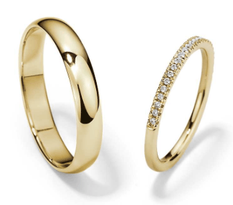 Petite Micropavé e anéis de casamento clássicos em ouro amarelo 14K