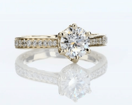 Six-Prong Hand-Engraved Diamond Engagement Ring