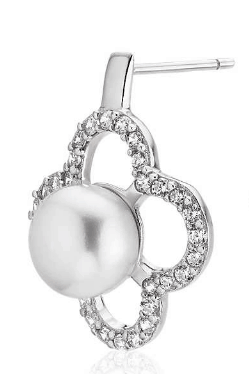Pearl Center with  White Topaz Clover Halo