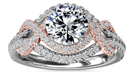 Two-Tone Intertwined Double Halo Diamond Engagement Ring