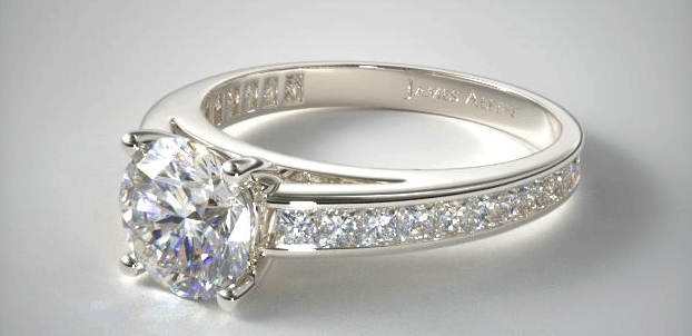 14K White Gold Channel Engagement Ring Setting
