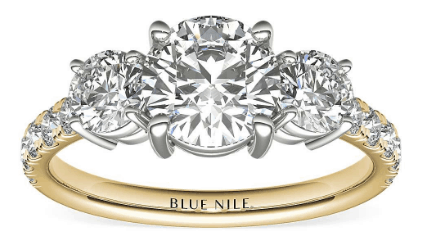 Classic Three-Stone Pavé Diamond Engagement Ring 
