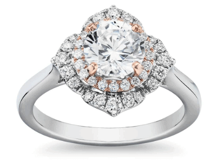 Two-Tone Floral Halo Diamond Engagement Ring