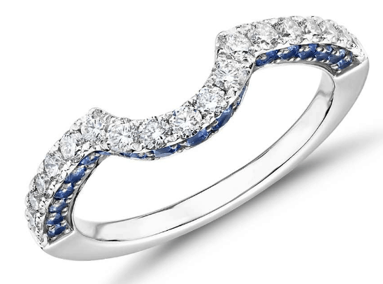 Curved Sapphire and Diamond Ring