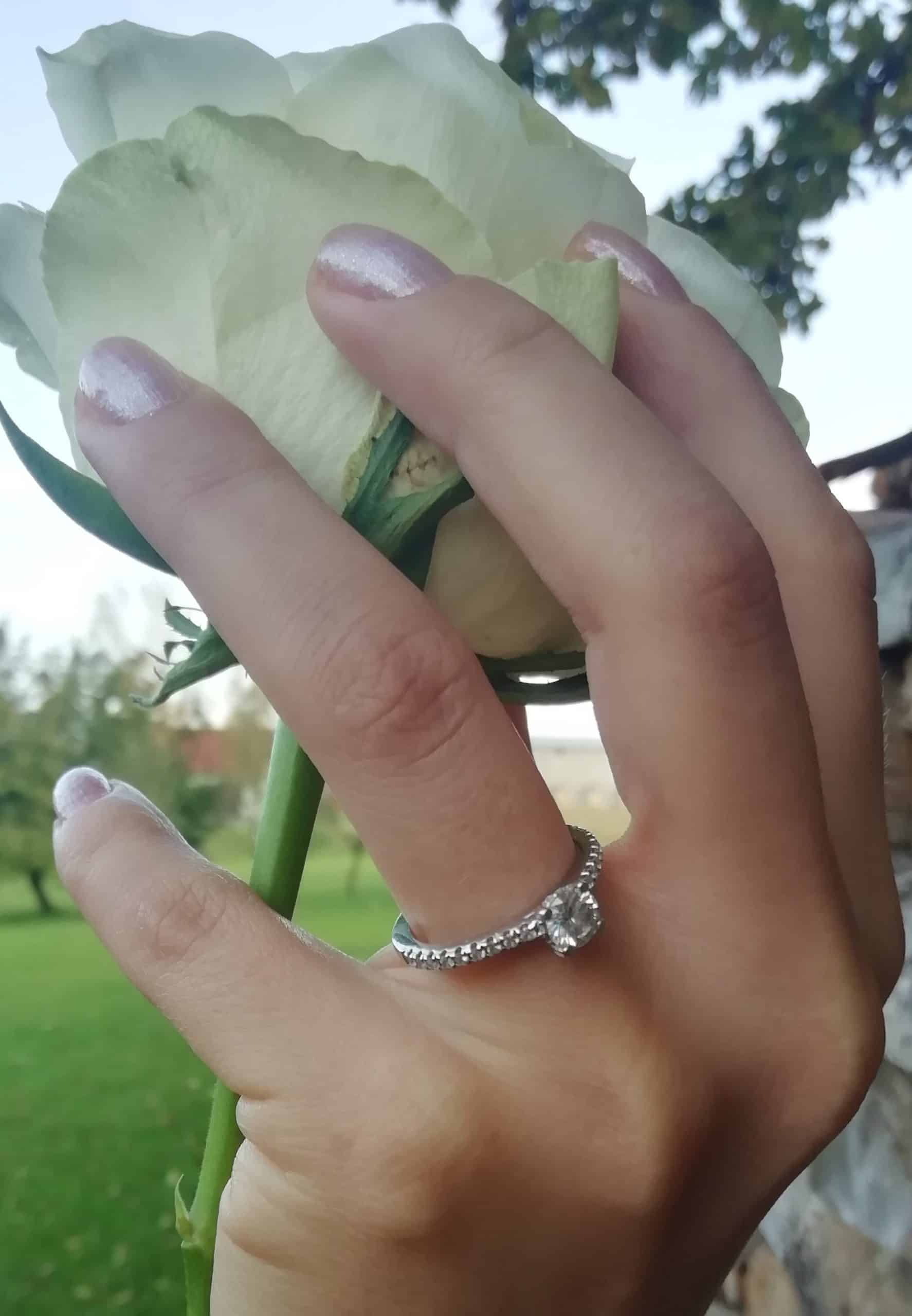 engagement ring on left hand