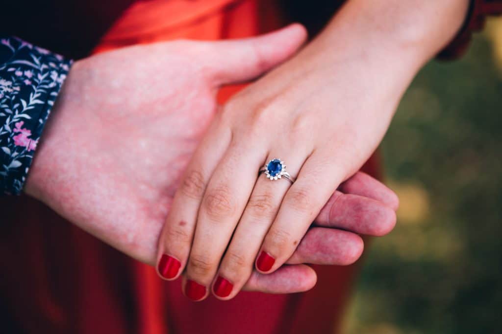 oval sapphire in a halo setting