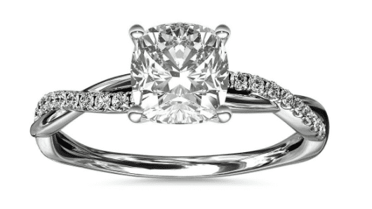 15k engagement ring with a cushion cut diamond