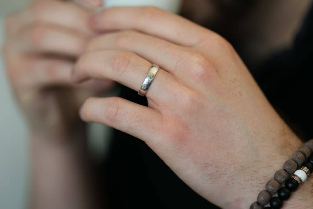 Textured Meteorite and Cobalt Wedding Band (7mm) | Shane Co.