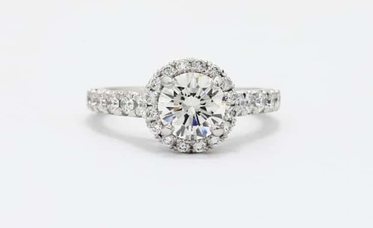 French Pavé Diamond Halo Engagement Ring