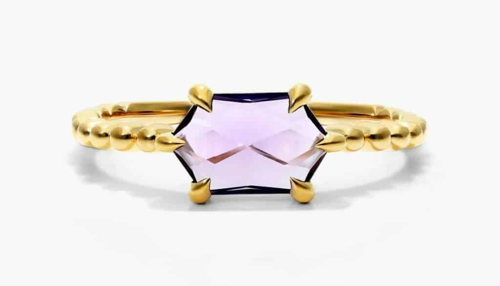 Hexagon cut Amethyst Ring