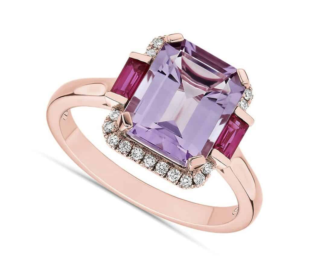 Rose de France Amethyst and Ruby Octagon Ring