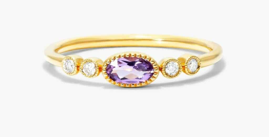 Amethyst Bezel Diamond Ring by Brevani