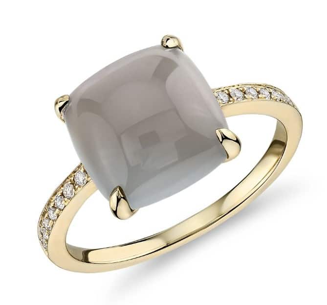 Cushion Cut Gray Moonstone Cabochon Ring