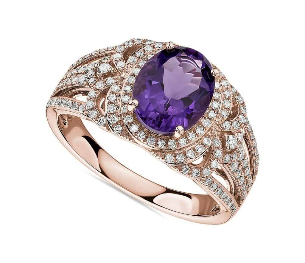 Oval Amethyst and Diamond Ring