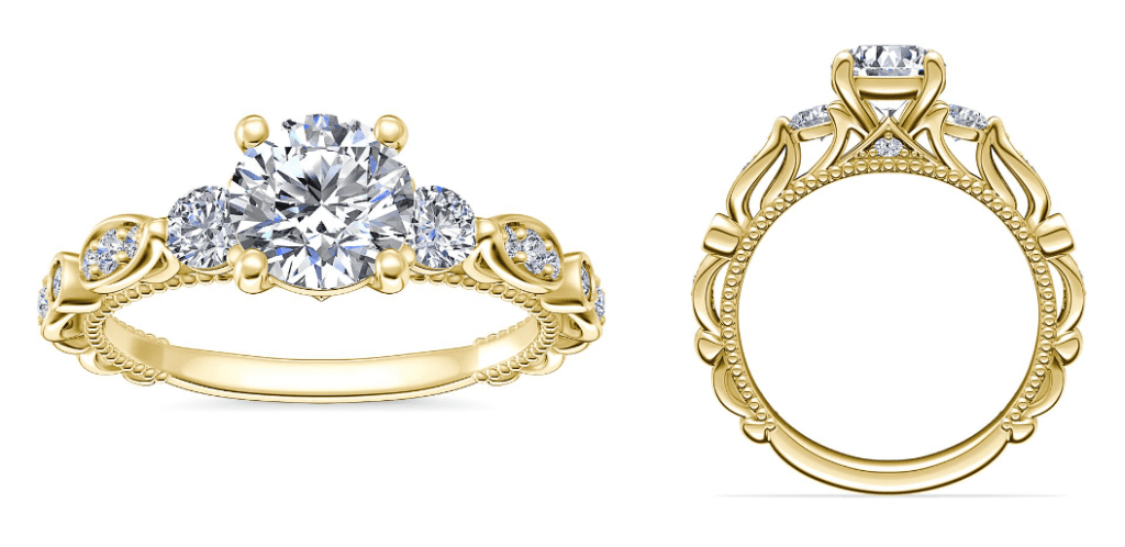 Floral Ellipse Diamond Cathedral Engagement Ring