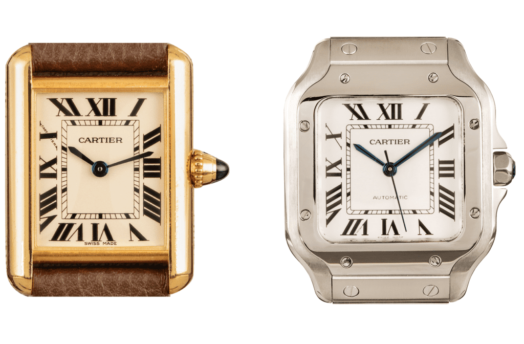 Cartier Watch for women and a classic Cartier Santos watch