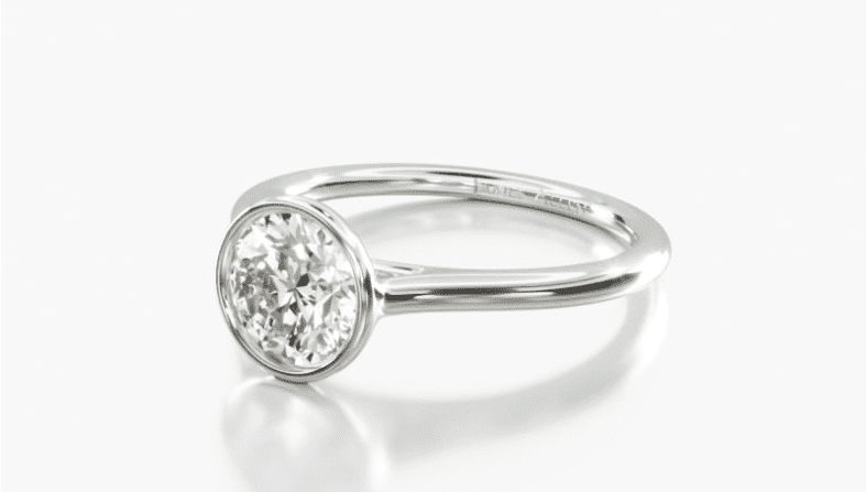 18K gold bezel solitaire engagement ring