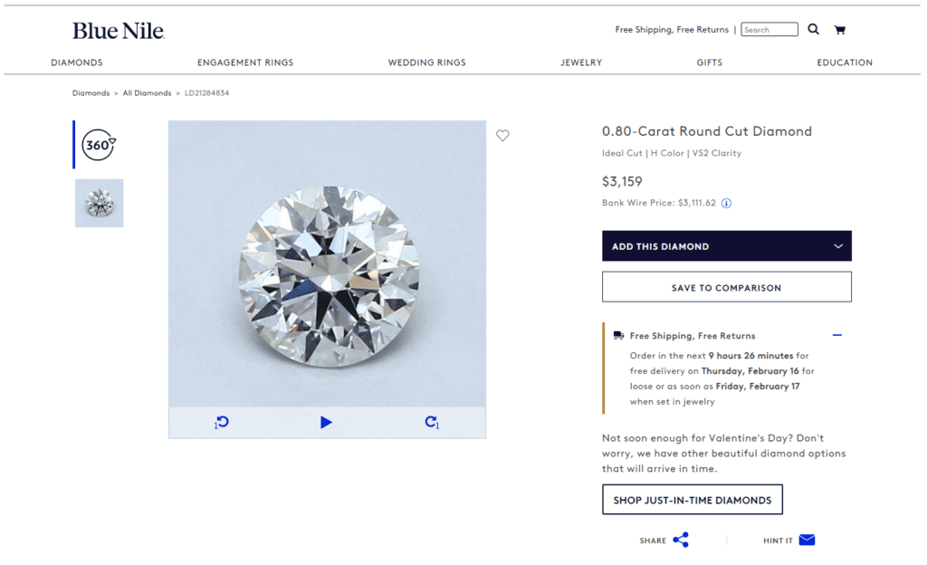 Blue Nile Online Shopping Experience 