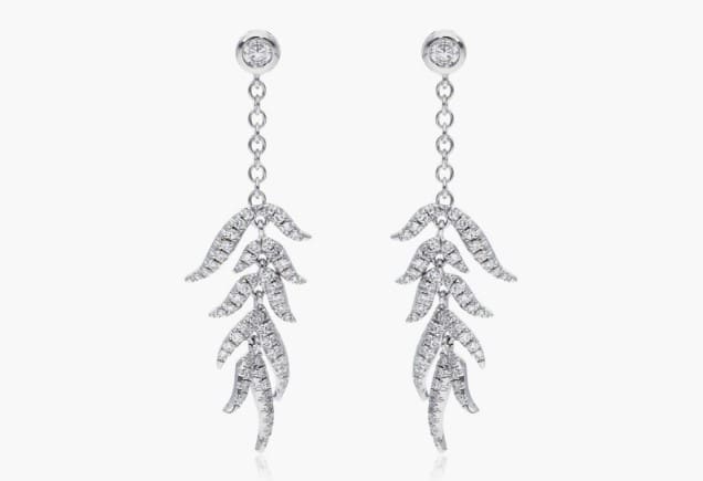 Diamond drop earrings in leaf pattern