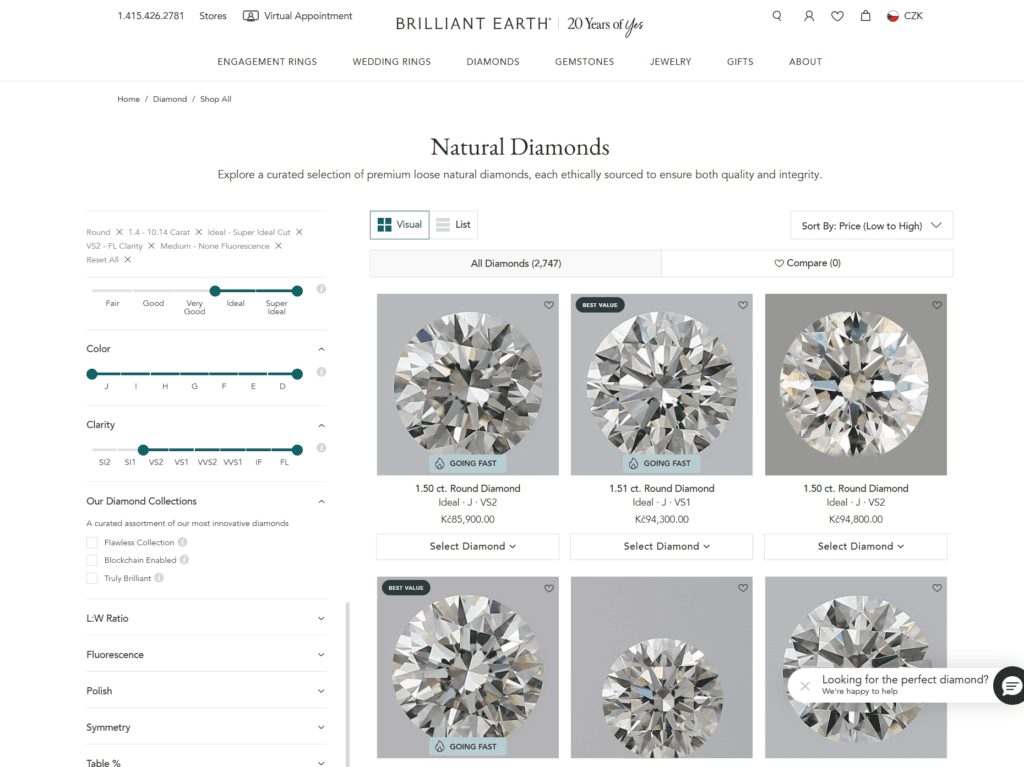 Shopping for loose diamonds on Brilliant Earth