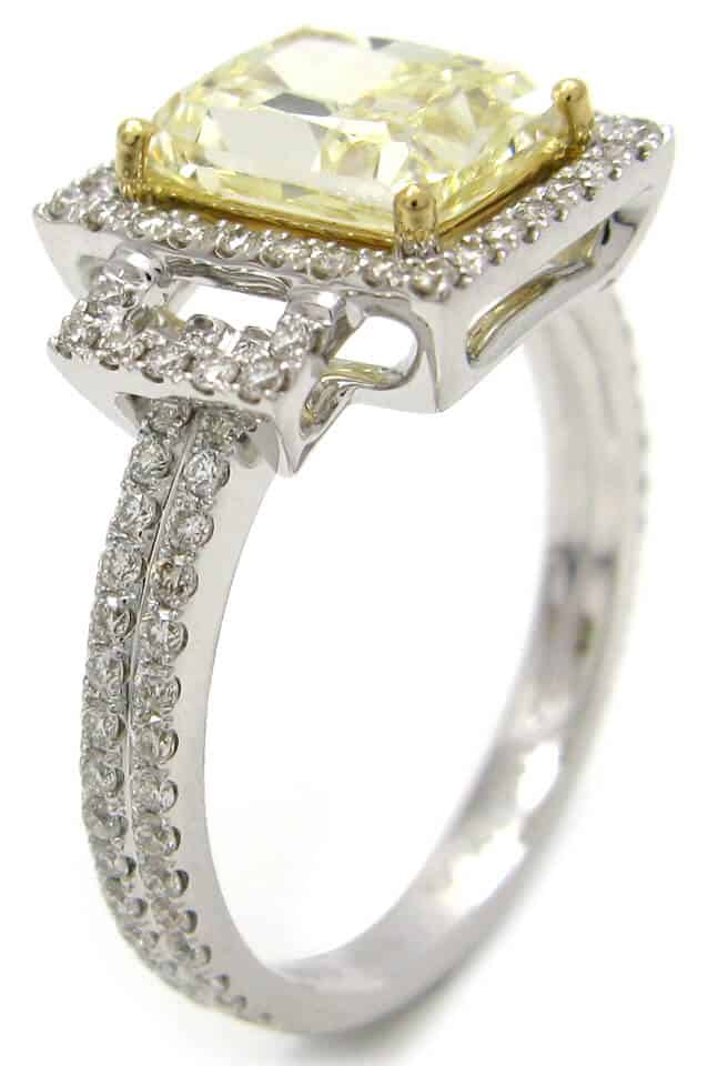 Q&A: Looking for Yellow Diamond in White Halo Engagement Ring Setting.  Not Sure if he can Afford Fancy Yellow. Budget of About $6000.